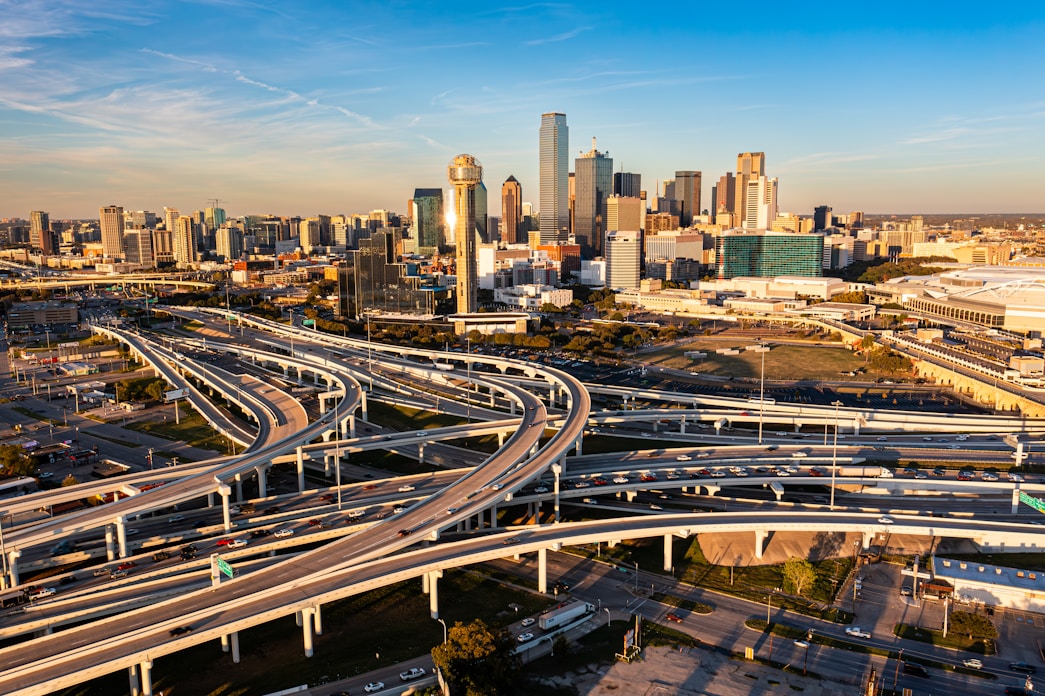 Dallas highway interchange aerial