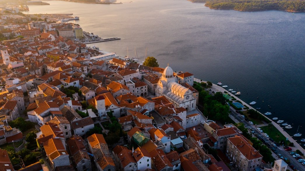 Aerial view of Šibenik old town on the Adriatic coast
